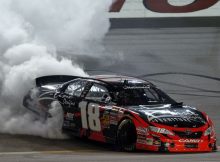 Kyle Busch does celebratory burnouts for the fans at Iowa Speedway in Newton, Iowa after his ninth NASCAR Nationwide Series victory and 14th top-10 finish in 2010. Credit: John Sommers II/Getty Images